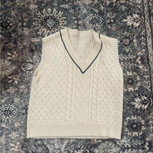 Classic Cable Knit V-Neck Sweater Vest - Cream